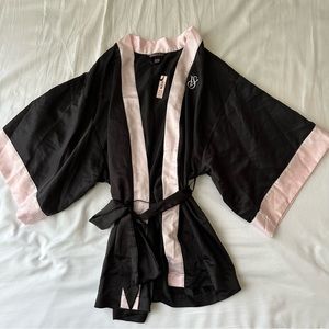 Victoria’s Secret Black and Pink Satin Robe